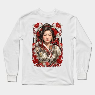 Japanese Geisha Yakuza Oriental retro vintage floral design Long Sleeve T-Shirt